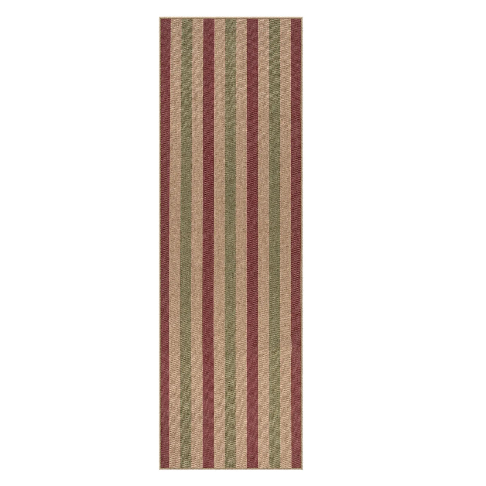 Xmas Elance Christmas Washable Easy Jute Wide Striped Red&Green Rug Easy Jute Rug Lahome