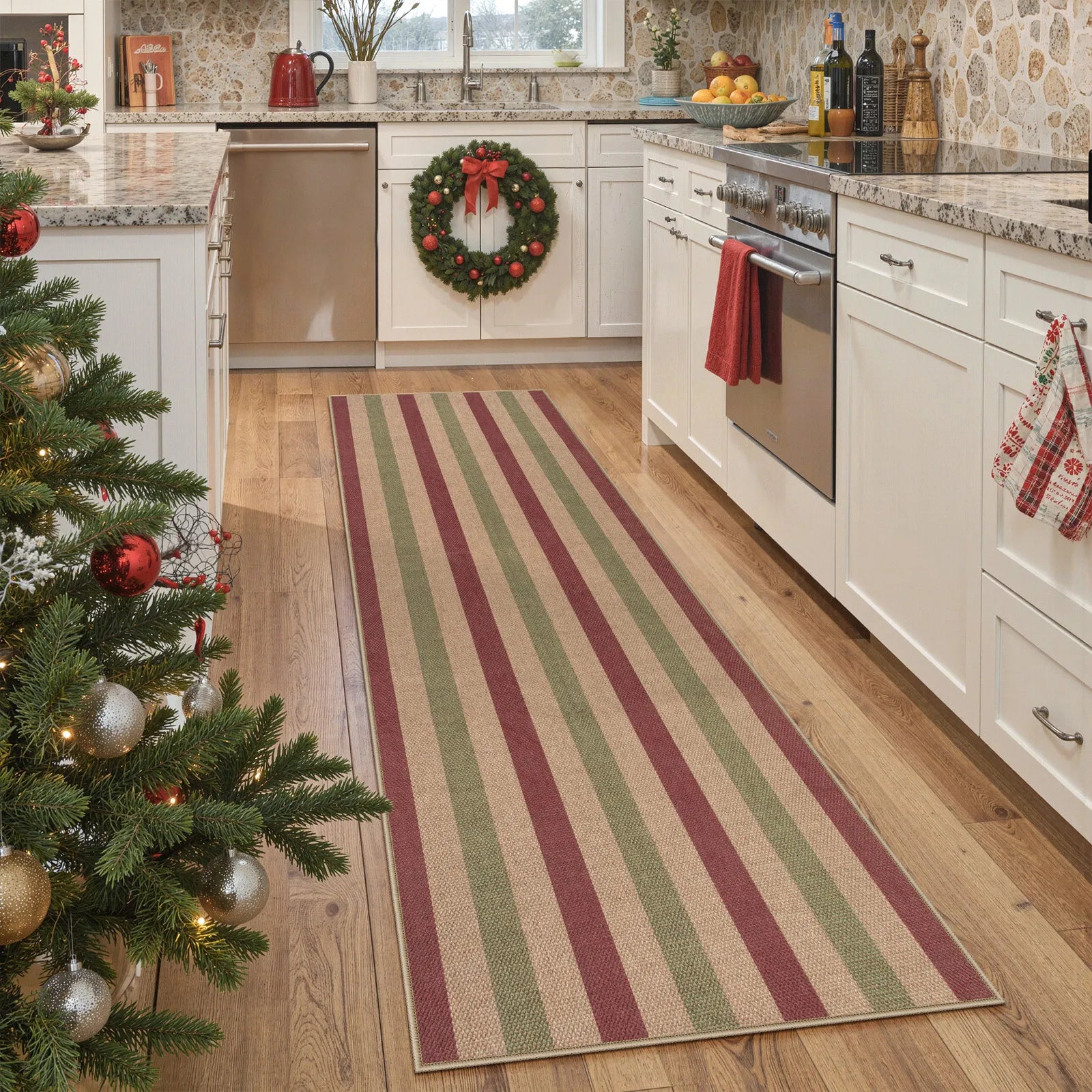 Elance Christmas Washable Easy Jute Wide Striped Red&Green Rug Easy Jute Rug Lahome