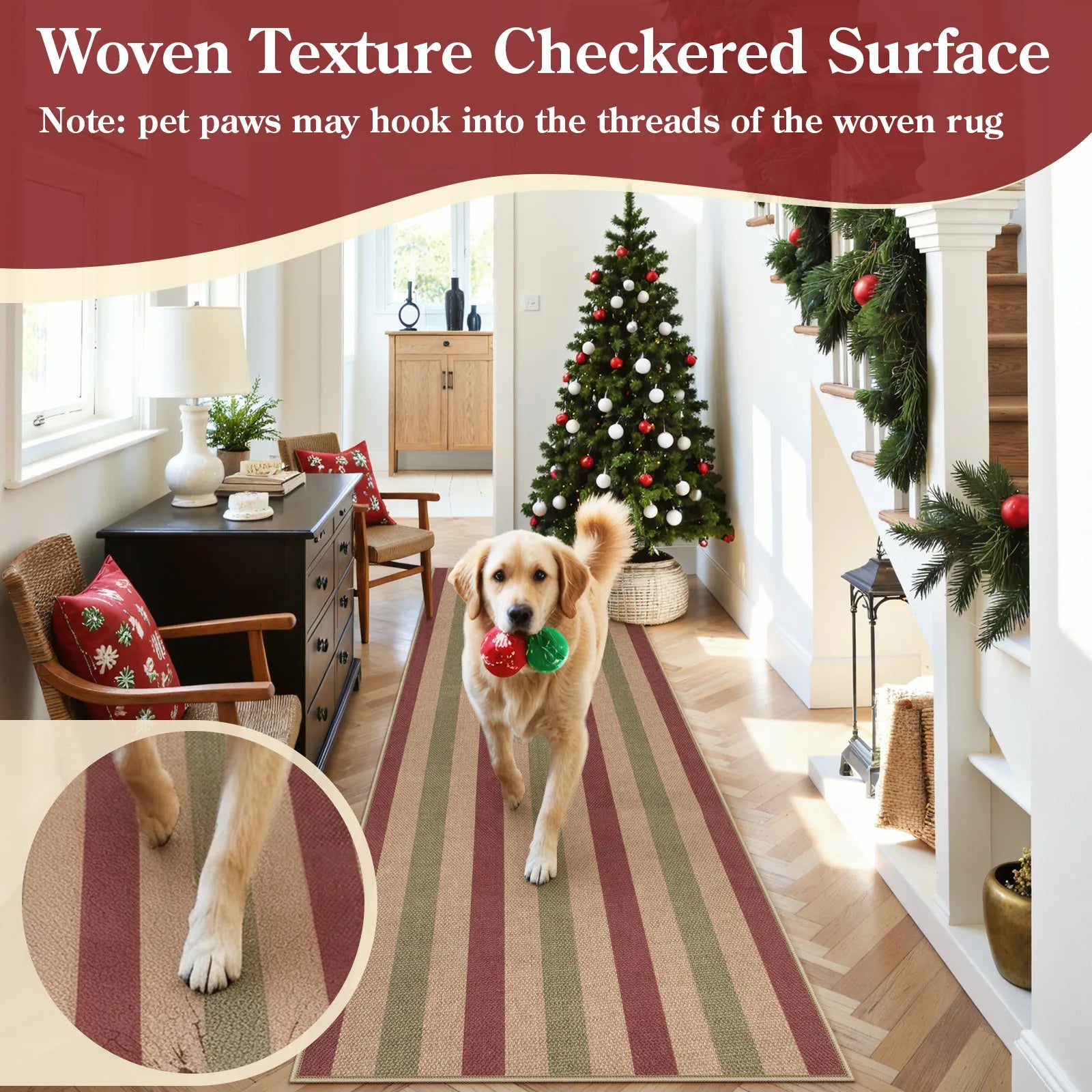 Elance Christmas Washable Easy Jute Wide Striped Red&Green Rug Easy Jute Rug Lahome