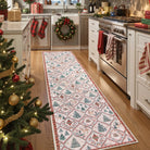 Glace Christmas Washable Tree and Reindeer Pink/Beige Rug Area Rugs Lahome 2' x 8'