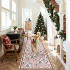 Glace Christmas Washable Tree and Reindeer Pink/Beige Rug Area Rugs Lahome