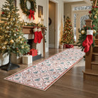 Glace Christmas Washable Tree and Reindeer Pink/Beige Rug Area Rugs Lahome