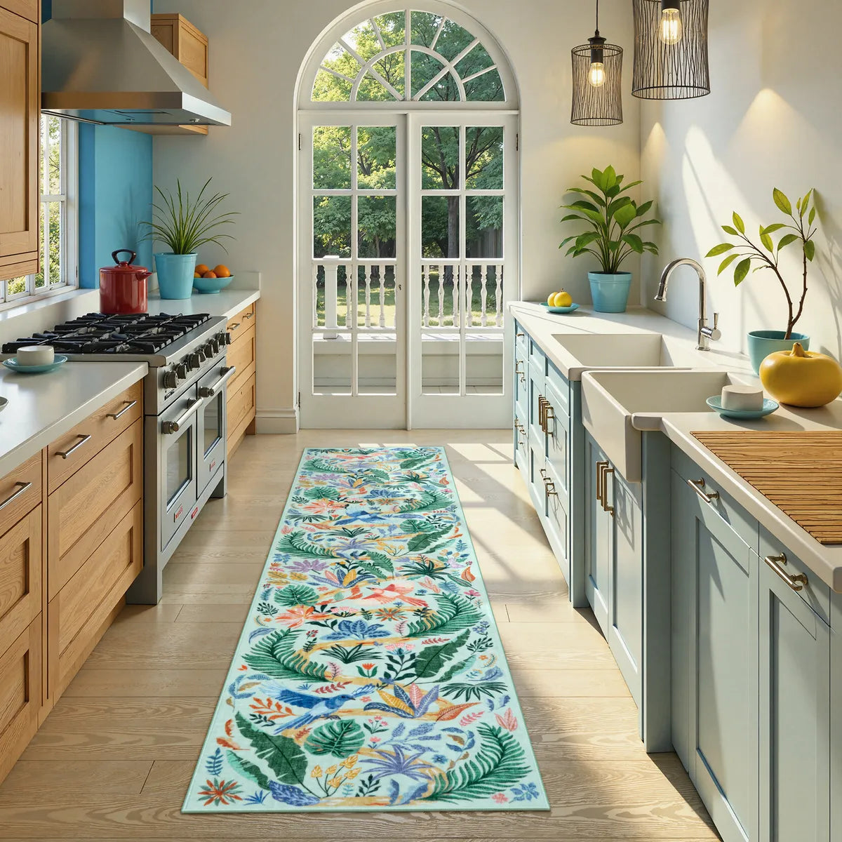 2' x 8' Lahome Washable Modern Tropical Bird Green Runner Rug for hallway