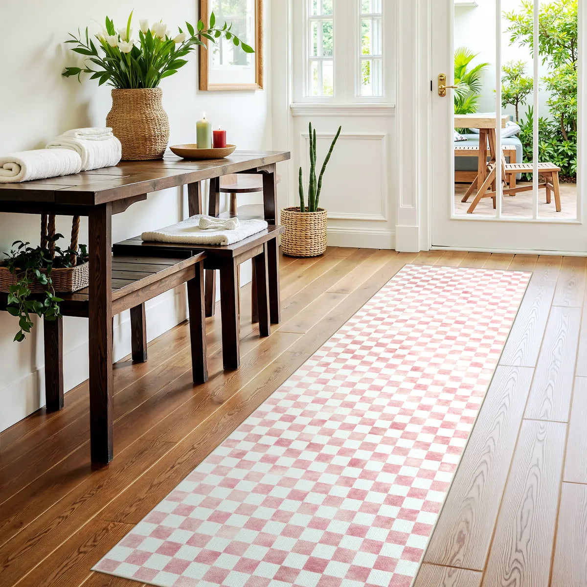 Eclat Washable Check Soft Easy Jute Rose/White Indoor/Outdoor Rug Easy Jute Rug Lahome 2' x 8'