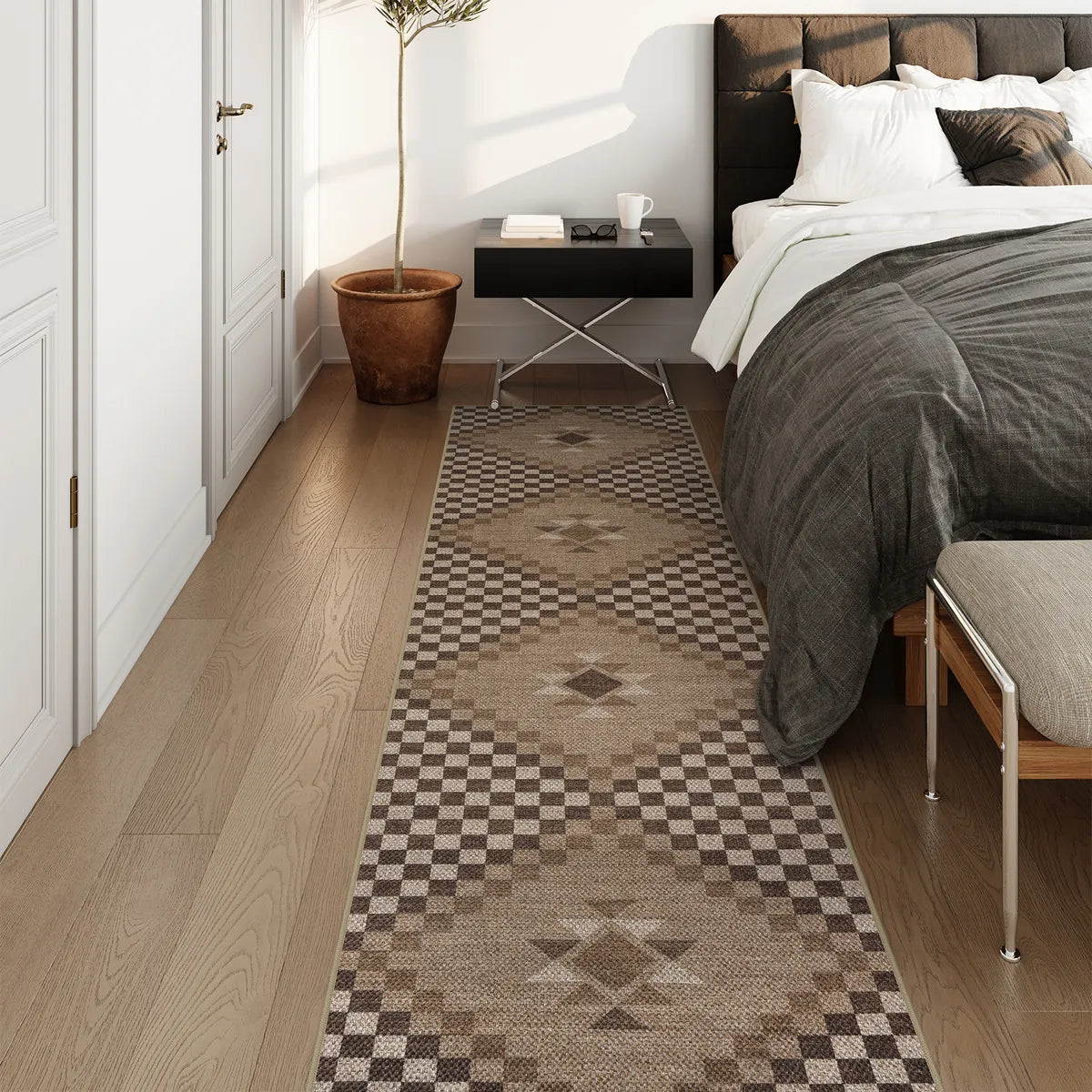 Lunette Washable Tribal Soft Easy Jute Tan Indoor/Outdoor Runner Rug Easy Jute Rug Lahome