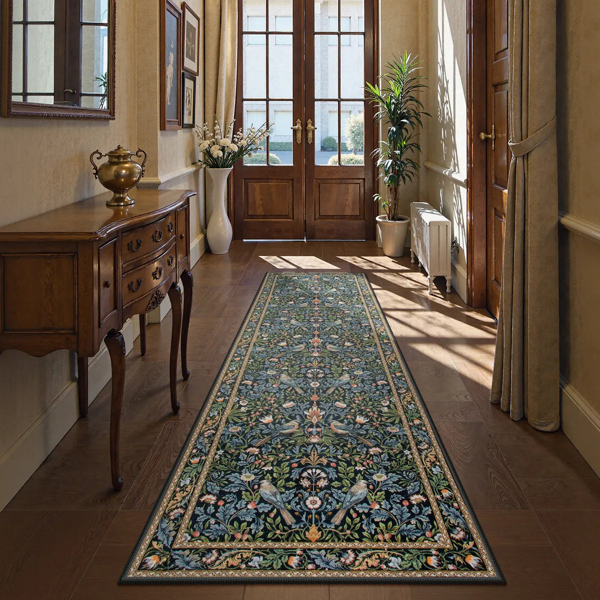 Marcel Washable Vintage Floral Bird Navy Blue Rug Area Rugs Lahome 2.5' x 8'