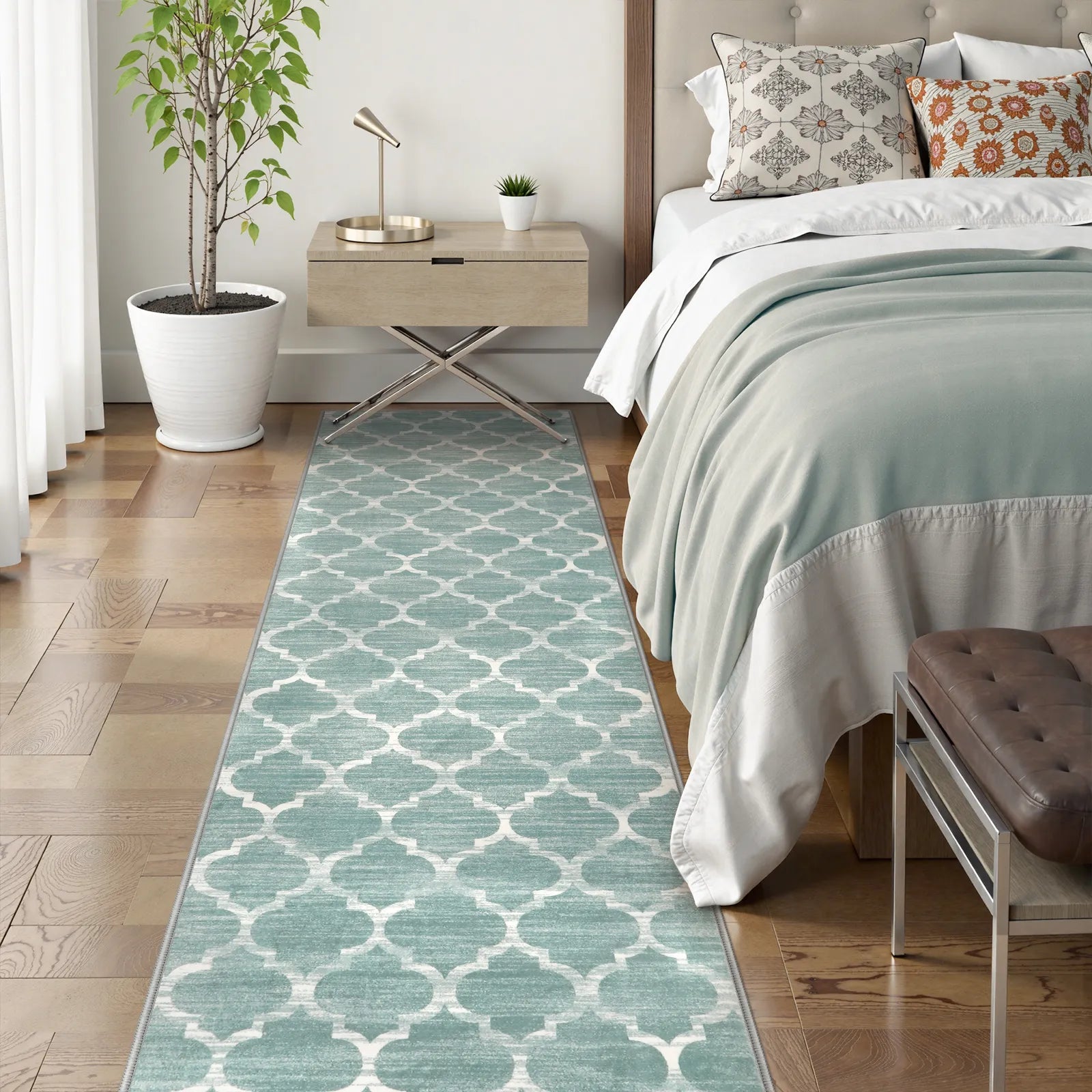 Clearance Meline Washable Classic Moroccan Trellis Sage Green Rug Clearance Rugs Lahome 2' x 10'