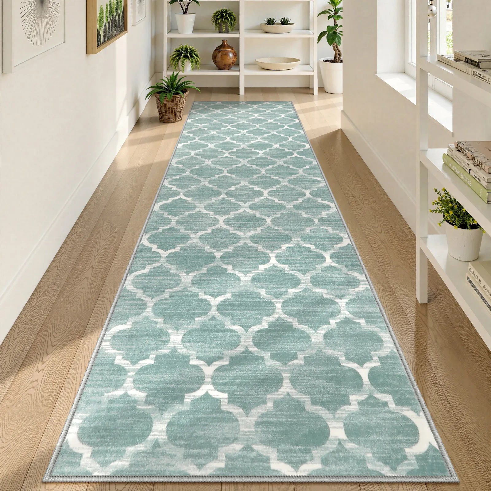 Clearance Meline Washable Classic Moroccan Trellis Sage Green Rug Clearance Rugs Lahome 2' x 7'
