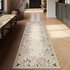 Solene Washable Modern Blooming Floral Garden Beige Rug Area Rugs Lahome