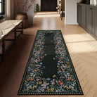 Solene Washable Modern Blooming Floral Garden Black Rug Area Rugs Lahome