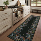 Solene Washable Modern Blooming Floral Garden Black Rug Area Rugs Lahome