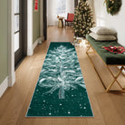 Velours Christmas Washable Tree and Snowflake Green Rug Area Rugs Lahome 2' x 8'