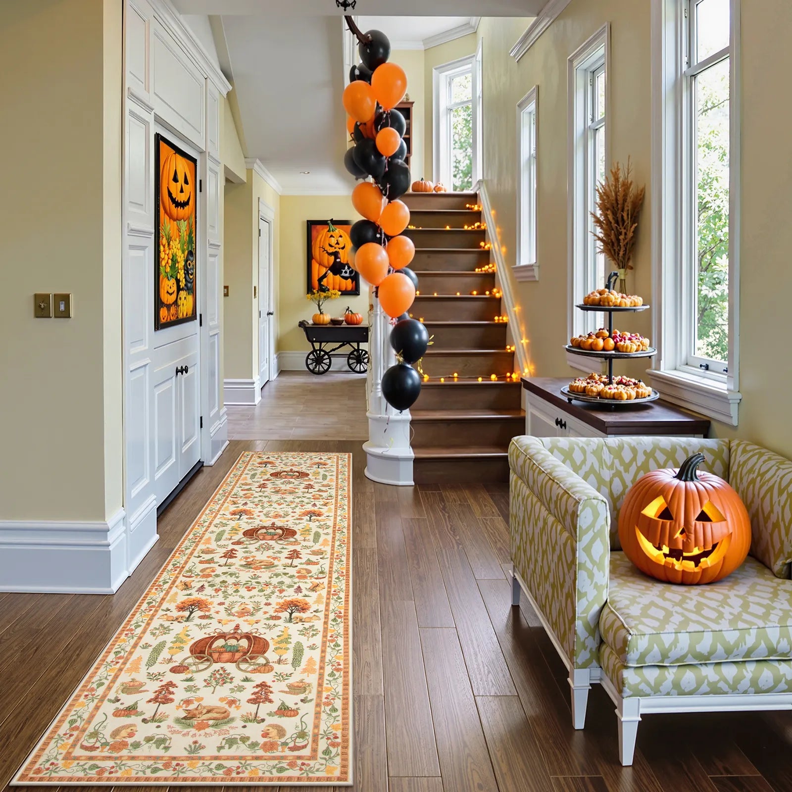 Violette Washable Halloween Pumpkin Yellow Rug Rugs Lahome