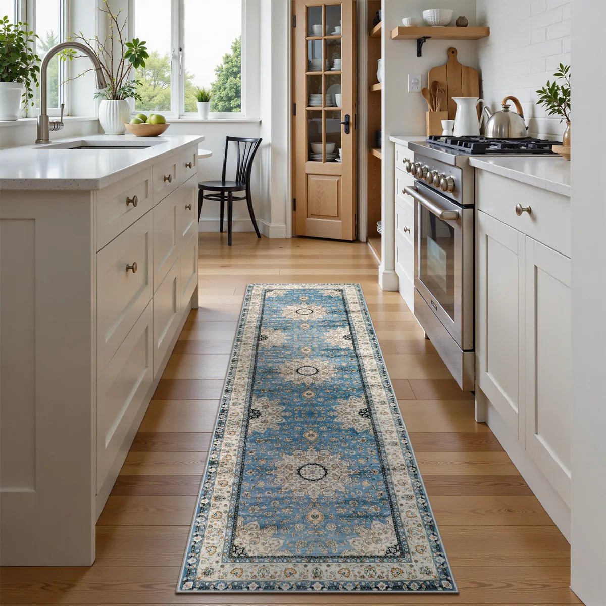 Alodie Washable Distressed Oriental Floral Medallion Blue Area Rug Clearance Rugs Lahome 2' x 8'