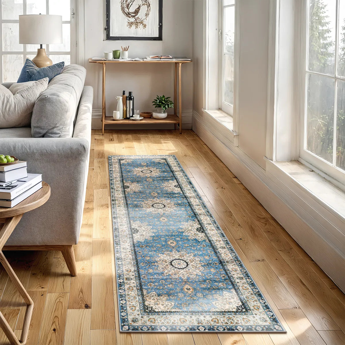 Alodie Washable Distressed Oriental Floral Medallion Blue Area Rug Clearance Rugs Lahome