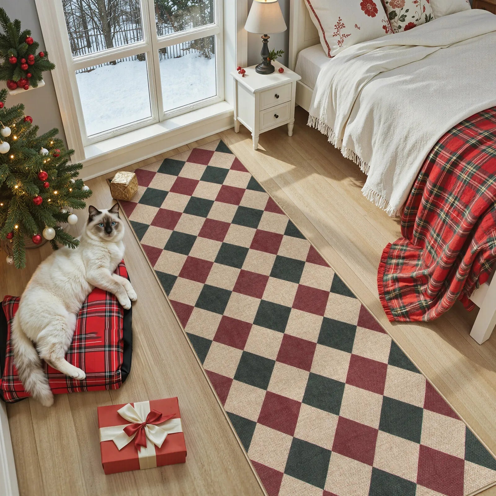 Coline Christmas Diamond Checkered Easy Jute Red&Green Rug Easy Jute Rug Lahome
