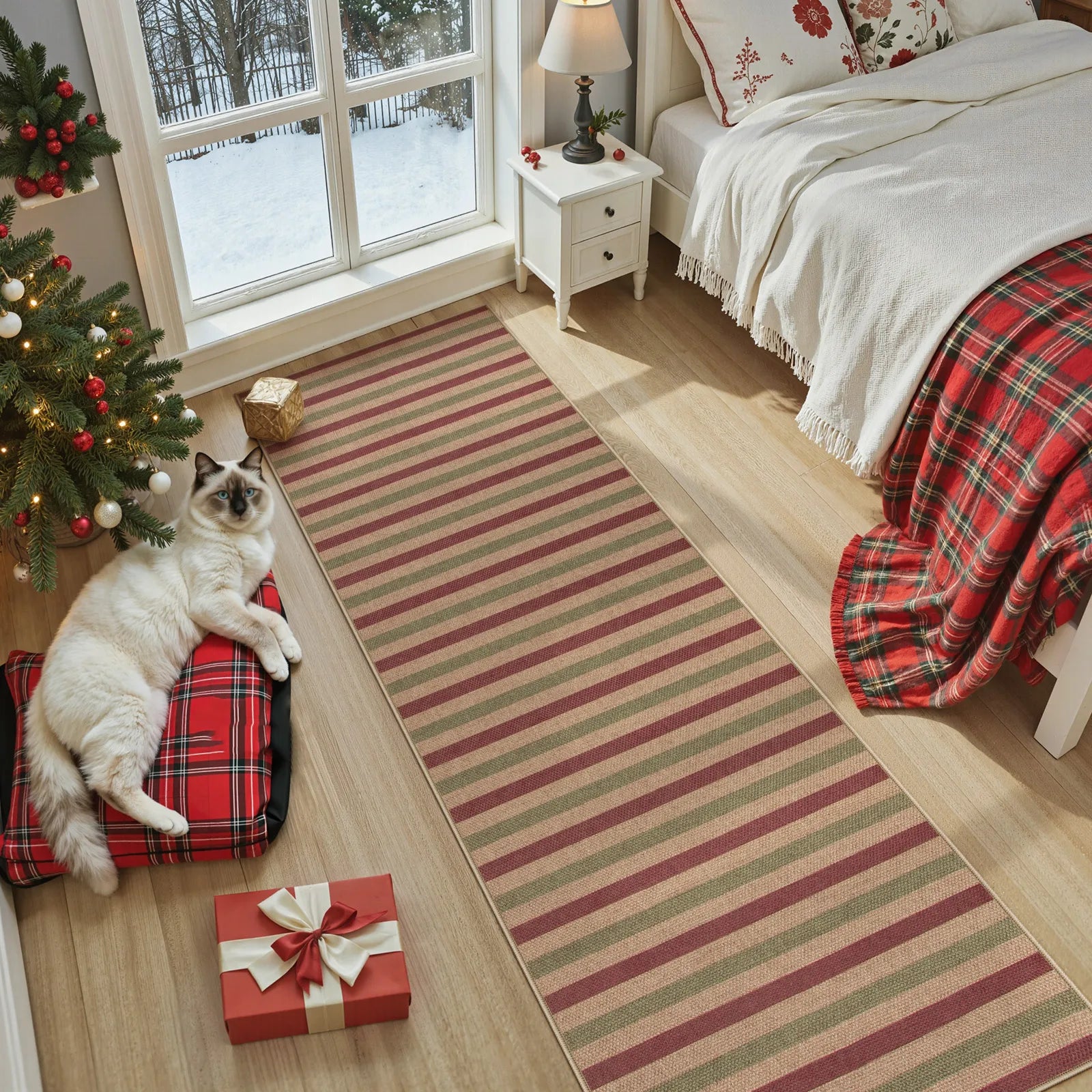 Elance Christmas Washable Easy Jute Slim Striped Red&Green Rug Easy Jute Rug Lahome
