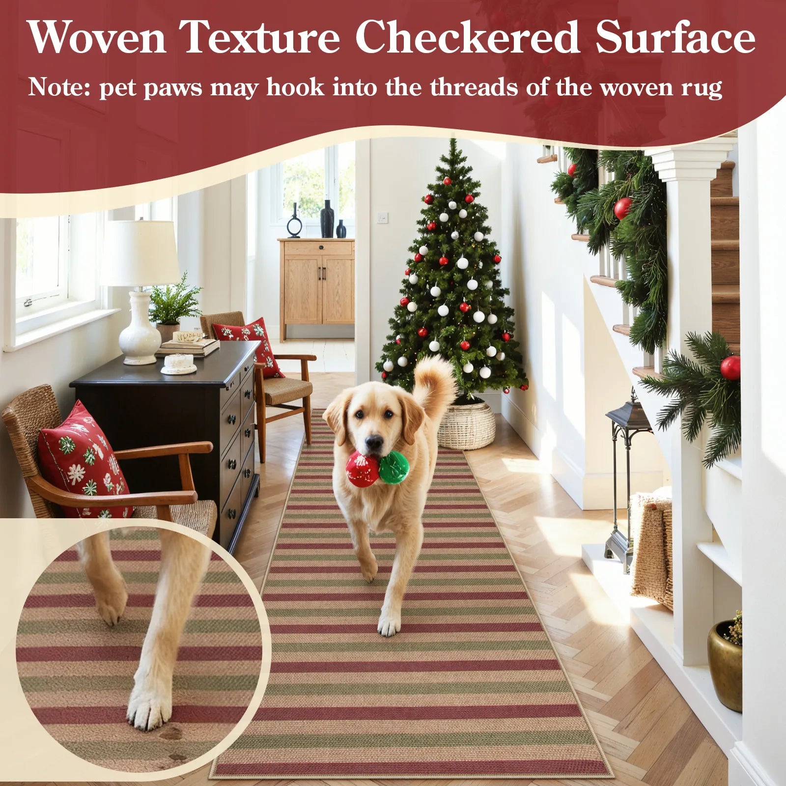 Elance Christmas Washable Easy Jute Slim Striped Red&Green Rug Easy Jute Rug Lahome