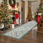 Glace Christmas Washable Tree and Reindeer Green/Beige Rug Area Rugs Lahome