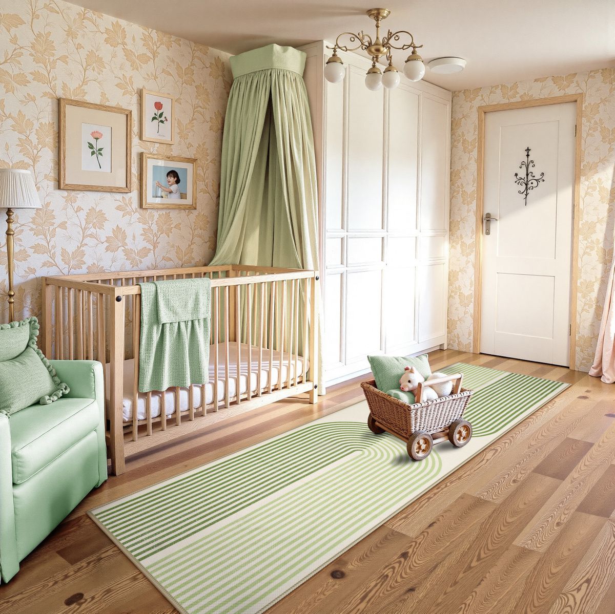 Sarrah Washable Modern Minimalism Rainbow Green Runner Rug Runner Rugs Lahome