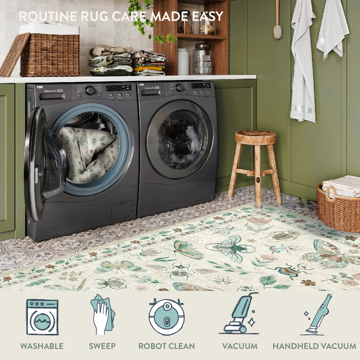 Vionnet Washable Modern Insect 3 Piece Beige Rug Set Rug Set Lahome