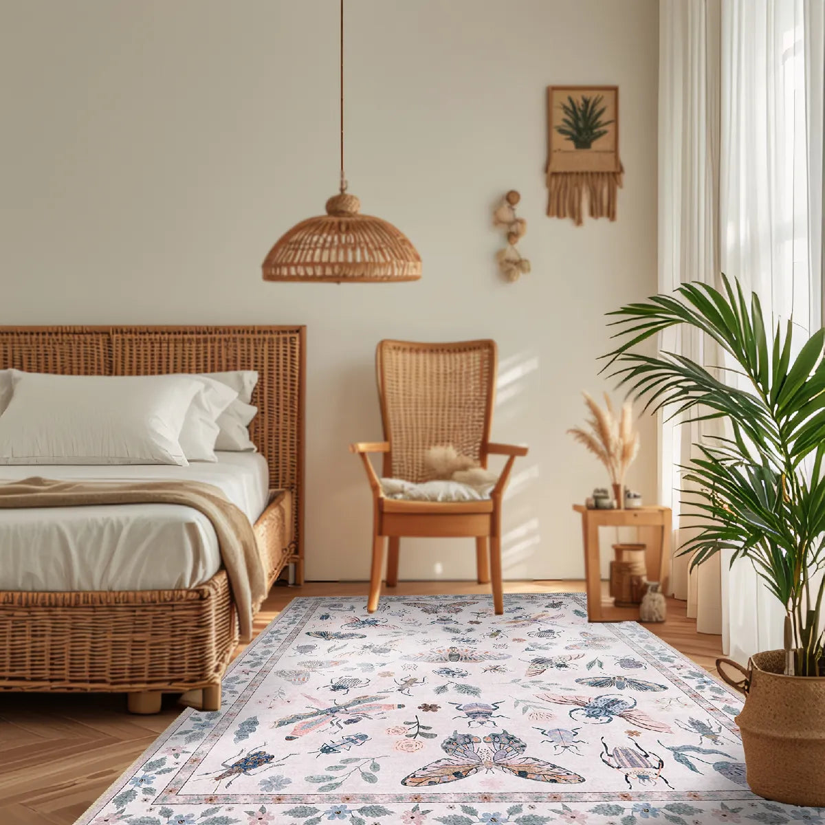 Vionnet Washable Modern Parisian Insect Light Pink Rug1 Area Rugs Lahome