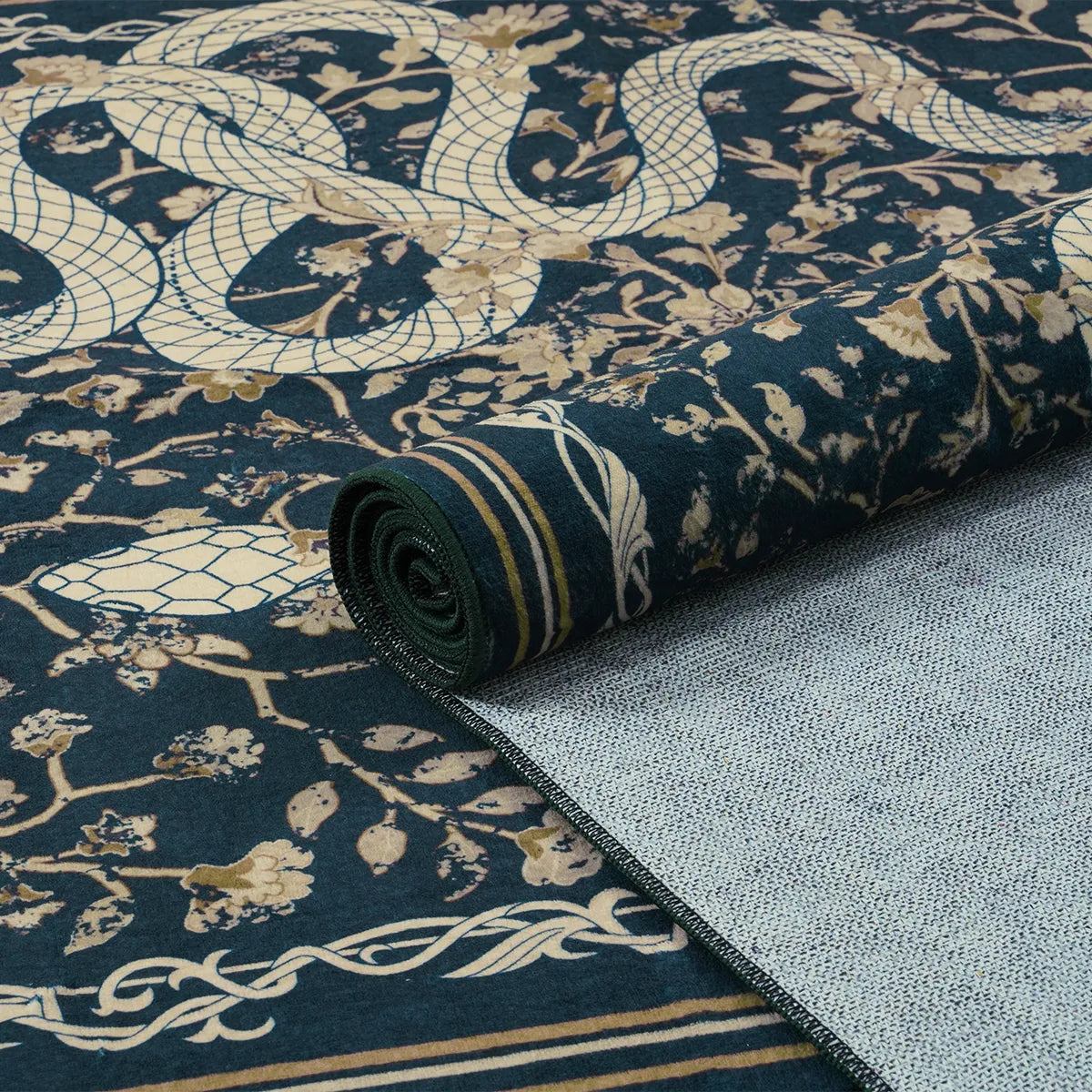 Serpente Washable Mystical Snake Blue Rug Area Rugs Lahome