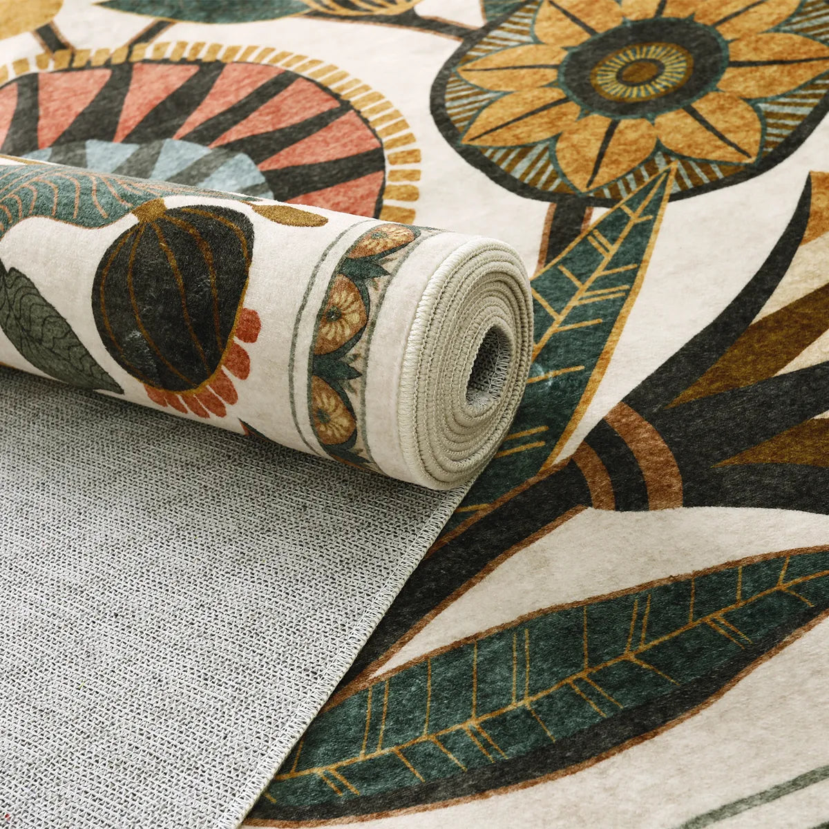 Zaya Washable Egyptian-Inspired Botanical Cream Rug Rugs Lahome