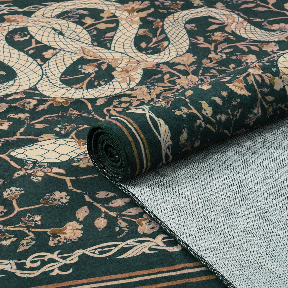 Serpente Washable Mystical Snake Green Rug Area Rugs Lahome