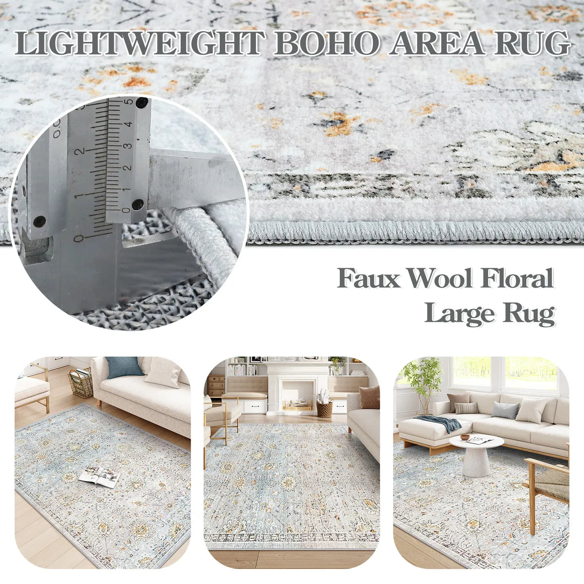 Flavie Washable Boho Modern Parisian Floral Aesthetic Blue/Grey Rug Area Rugs Lahome