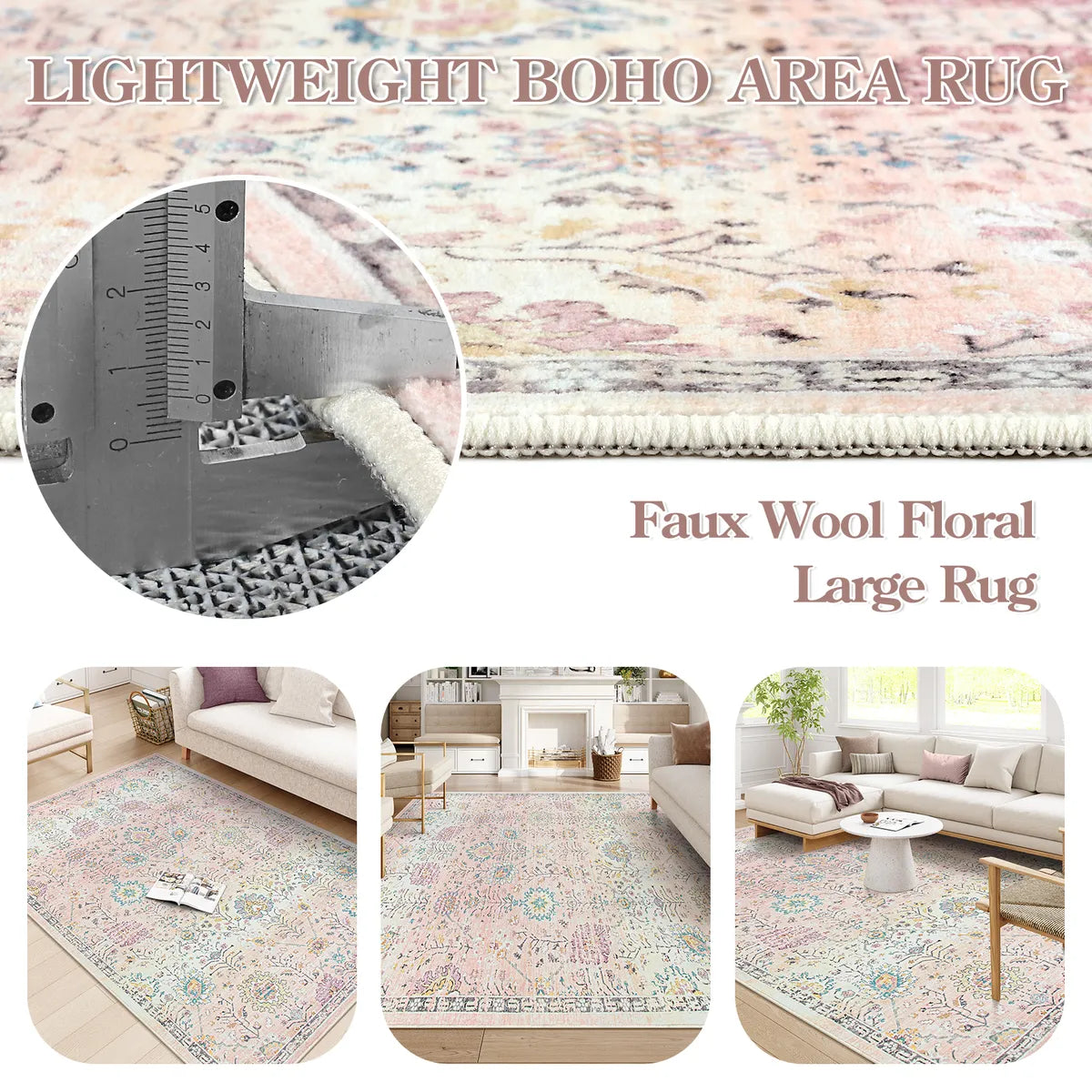 Flavie Washable Boho Parisian Floral Aesthetic Pink Rug Area Rugs Lahome
