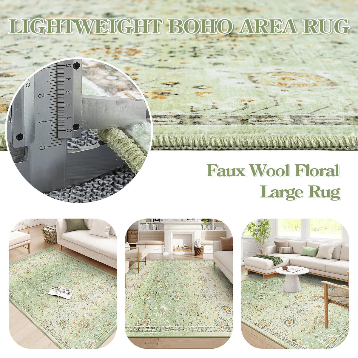 Flavie Washable Boho Modern Parisian Floral Aesthetic Green Rug Area Rugs Lahome