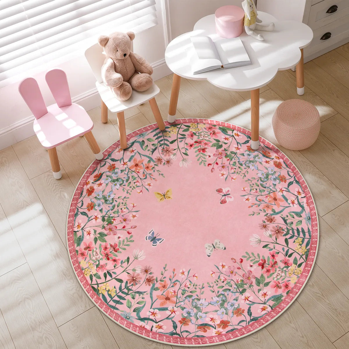 Clearance Solene Washable Modern Blooming Floral Garden Pink Rug Clearance Rugs Lahome