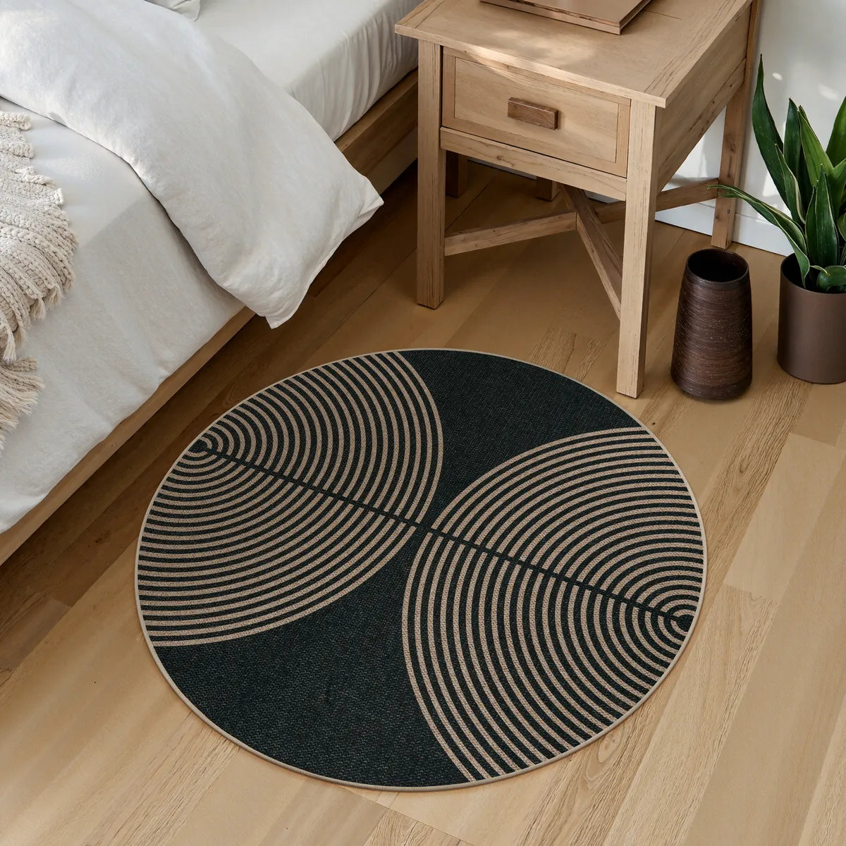 Enfys Washable Modern Rainbow Easy Jute Black Indoor/Outdoor Rug Clearance Rugs Lahome 3' Round