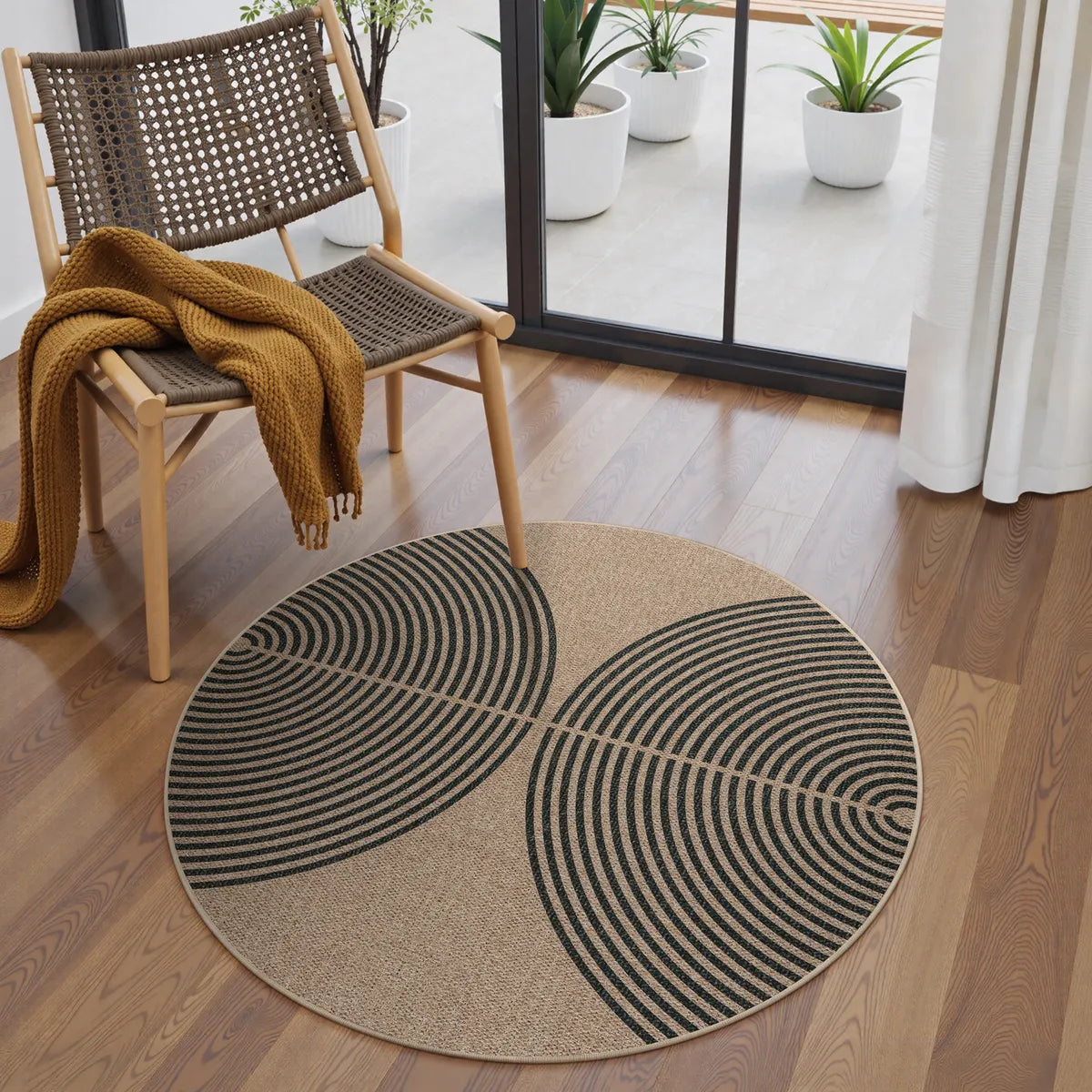 Enfys Washable Modern Rainbow Easy Jute Khaki Indoor/Outdoor Rug Clearance Rugs Lahome 3' Round