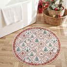 Glace Christmas Washable Tree and Reindeer Pink/Beige Rug Area Rugs Lahome