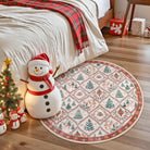 Glace Christmas Washable Tree and Reindeer Pink/Beige Rug Area Rugs Lahome 4' Round