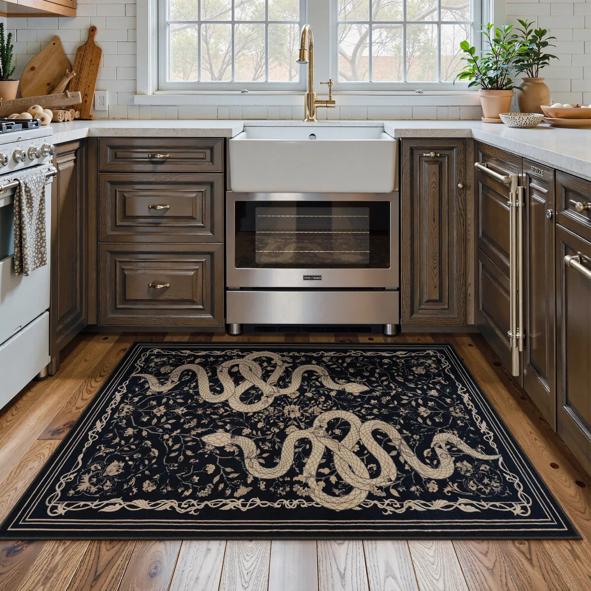 Serpente Washable Mystical Snake Black Rug Area Rugs Lahome