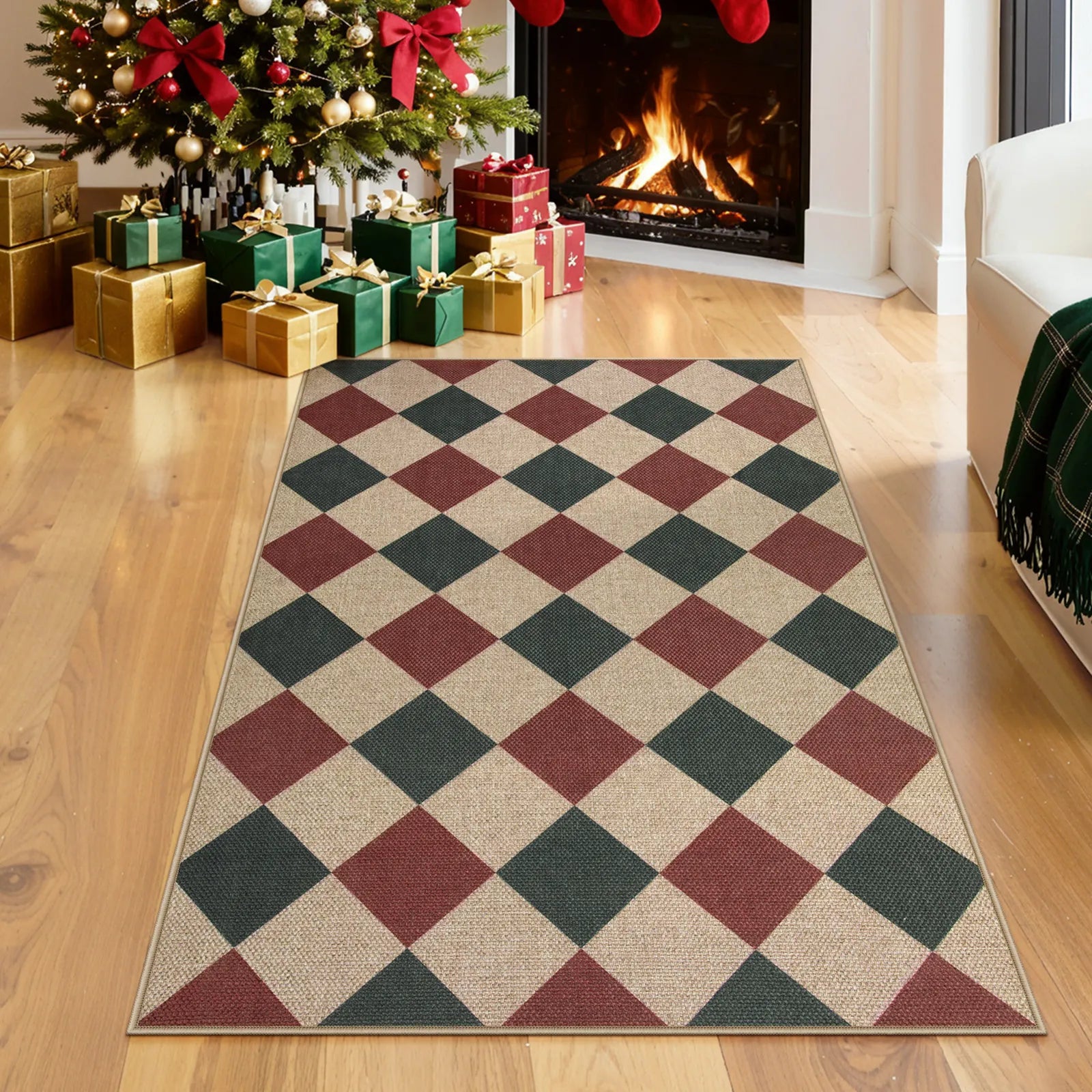 Coline Christmas Diamond Checkered Easy Jute Red&Green Rug Easy Jute Rug Lahome 3' x 5'