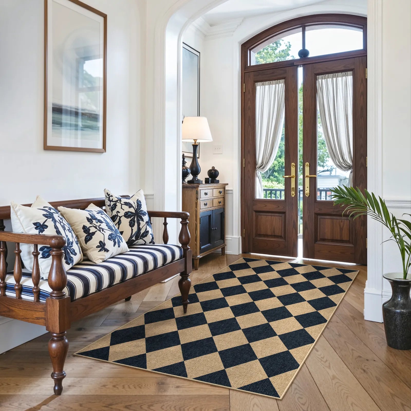 Coline Washable Geometric Checkered Easy Jute Black Indoor/Outdoor Rug Easy Jute Area Rug Lahome 3' x 5'