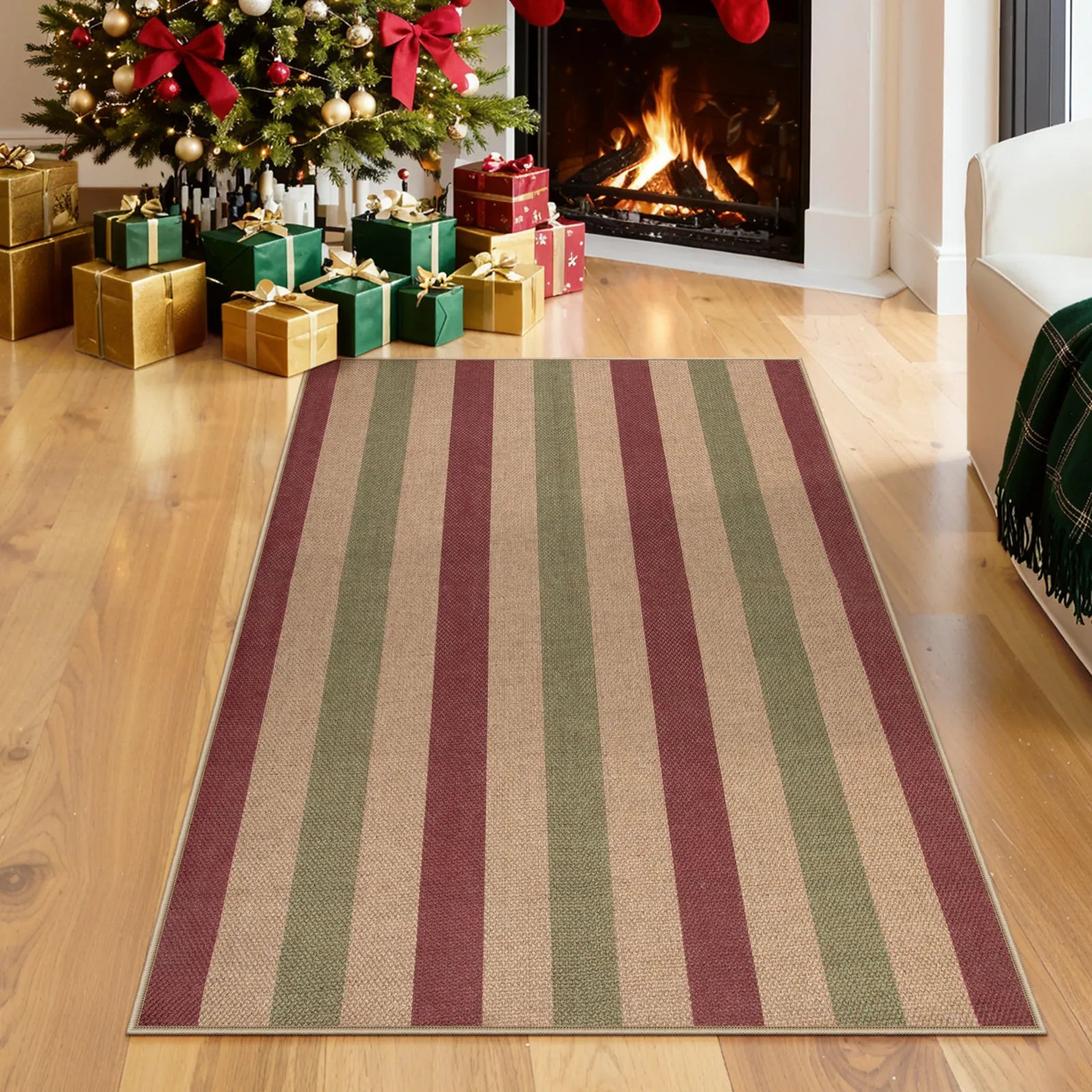 Xmas Elance Christmas Washable Easy Jute Wide Striped Red&Green Rug Easy Jute Rug Lahome 3' x 5'
