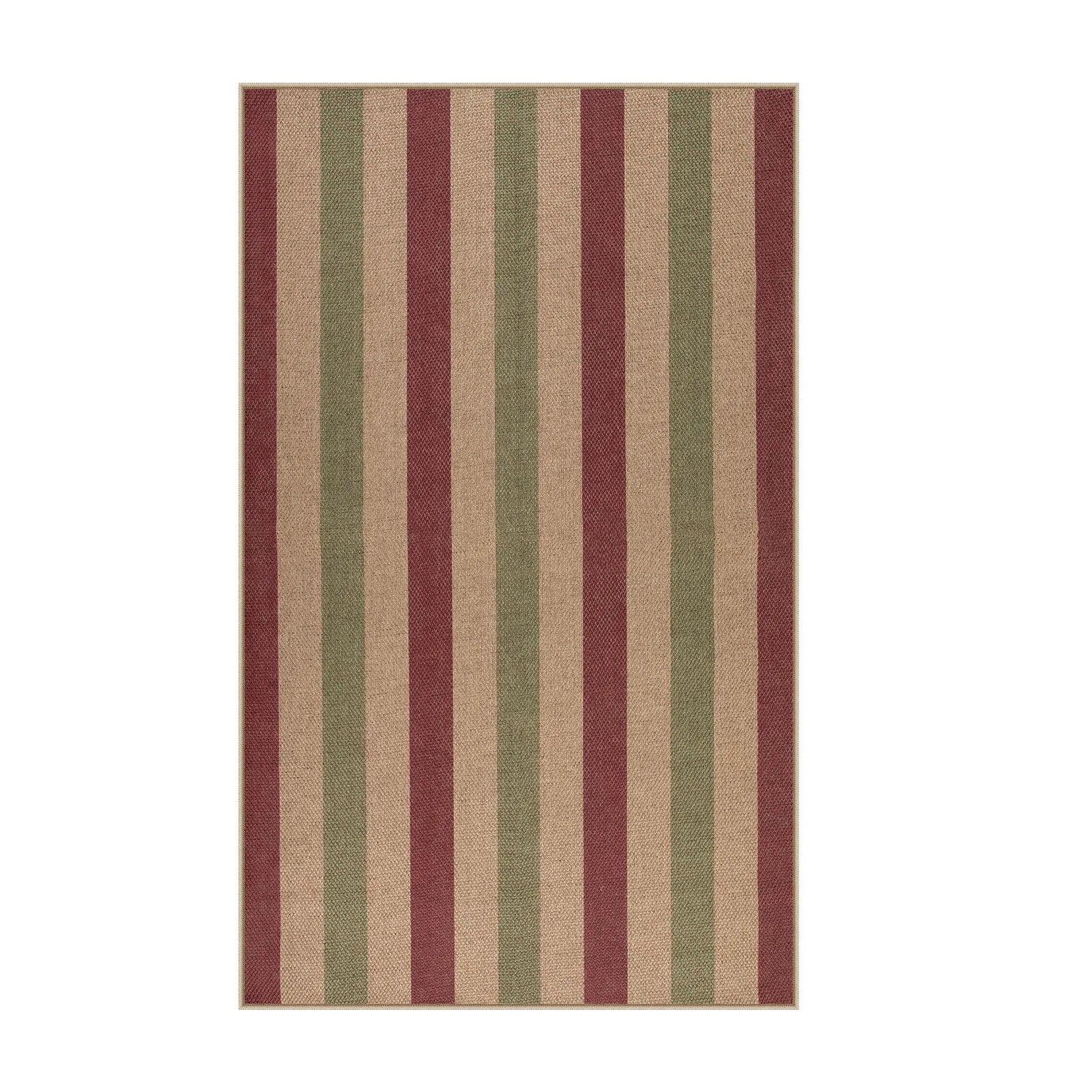 Xmas Elance Christmas Washable Easy Jute Wide Striped Red&Green Rug Easy Jute Rug Lahome