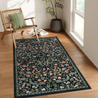 Claude Washable Maximalism Vibrant Blossom Floral Black Rug Area Rugs Lahome 3' x 5'