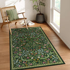 Claude Washable Maximalism Vibrant Blossom Floral Dark Green Rug Area Rugs Lahome 3' x 5'