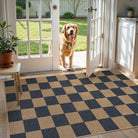 Colette Washable Checkered Easy Jute Blue Indoor/Outdoor Rug Easy Jute Area Rug Lahome