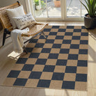 Colette Washable Checkered Easy Jute Blue Indoor/Outdoor Rug Easy Jute Area Rug Lahome 3' x 5'