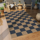 Colette Washable Checkered Easy Jute Blue Indoor/Outdoor Rug Easy Jute Area Rug Lahome