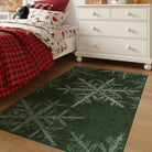 Perle Christmas Washable Crystal Snowflake Green Rug Area Rugs Lahome
