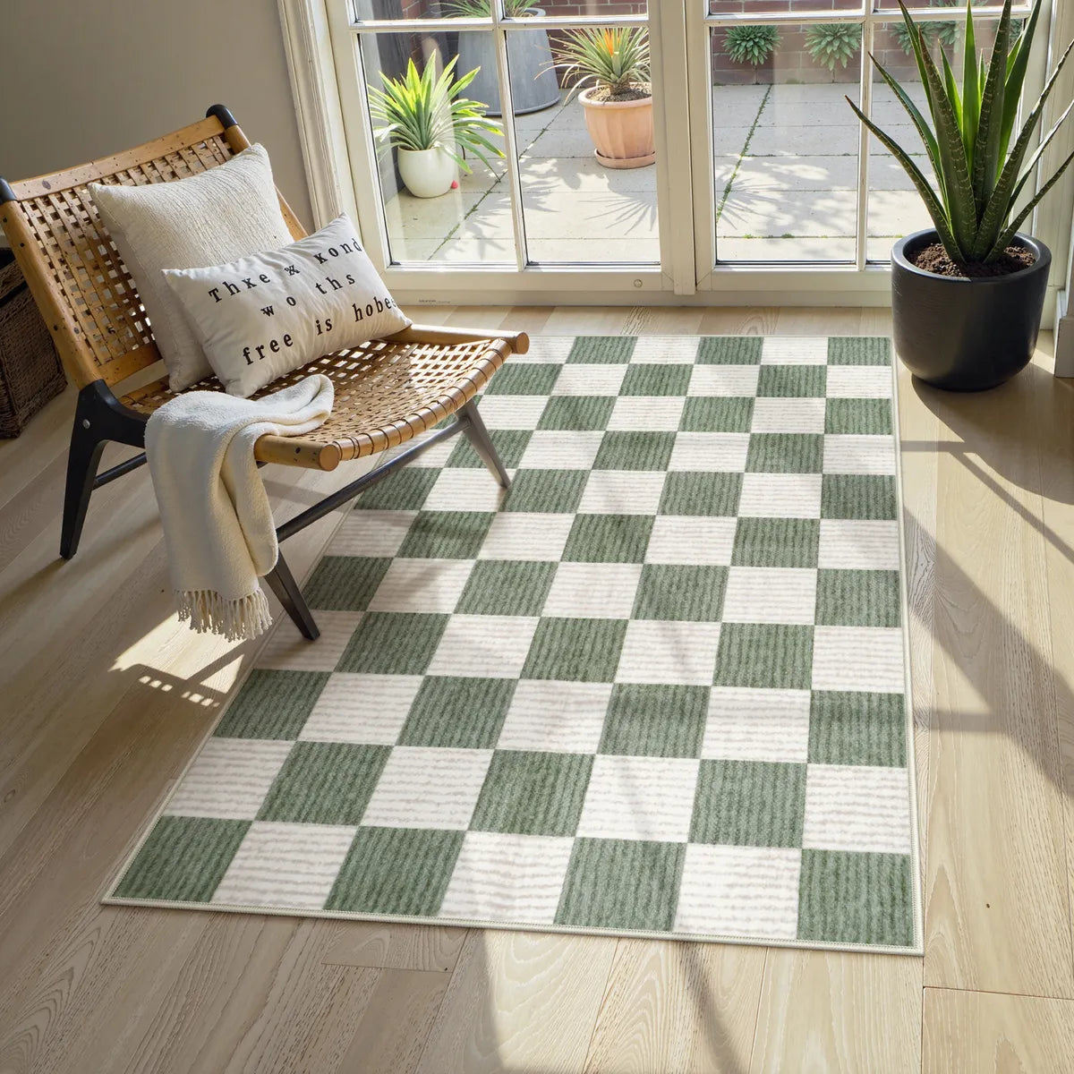 Echec Washable Modern Checkerboard Olive Green Rug Area Rugs Lahome 3' x 5'