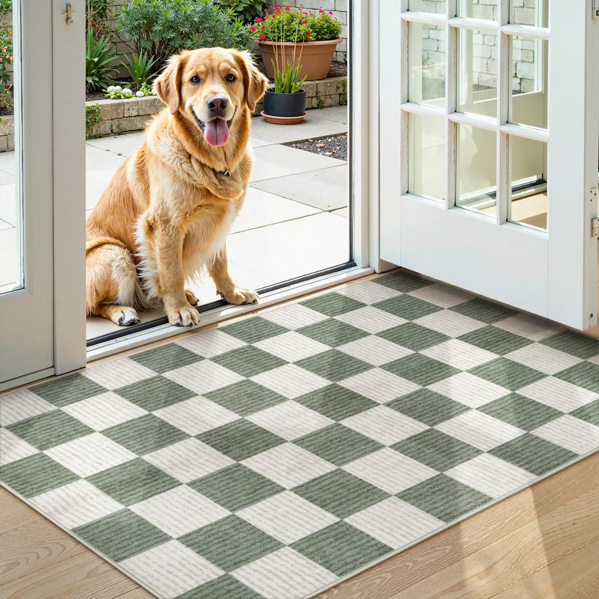 Echec Washable Modern Checkerboard Olive Green Rug Area Rugs Lahome